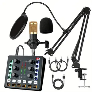 Podcast Equipment Bundle, Soundcard Recording Studio Package with Voice Changer, Live Sound Card, Audio Interface, Sound Card Set for Laptop Computer Vlog Living Broadcast Live Streaming