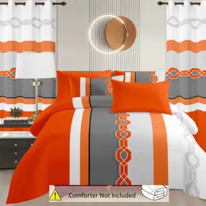 King Size 8-Piece Cotton Bedding Set with Sheets 4 Pillowcases Flat Fitted Sheets 2 Curtains (No Comforter) Coordinated Wall Art Complete Modern Bedroom Décor Ensemble no Comforter