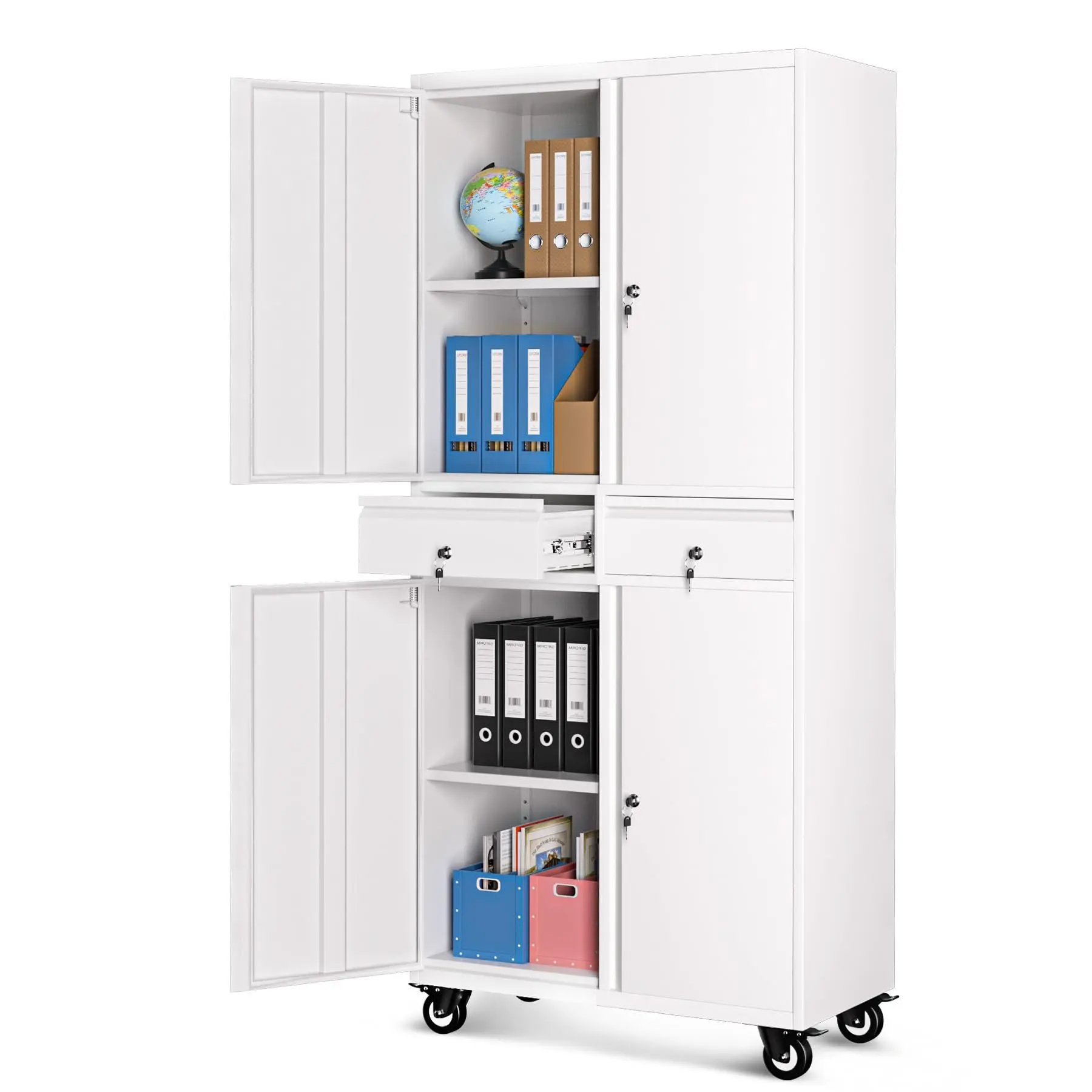 Metal Storage Cabinet, 73 Inch Garage Storage with Locking Doors and Adjustable Shelves, Heavy Duty Tool Cabinet with 2 Drawers