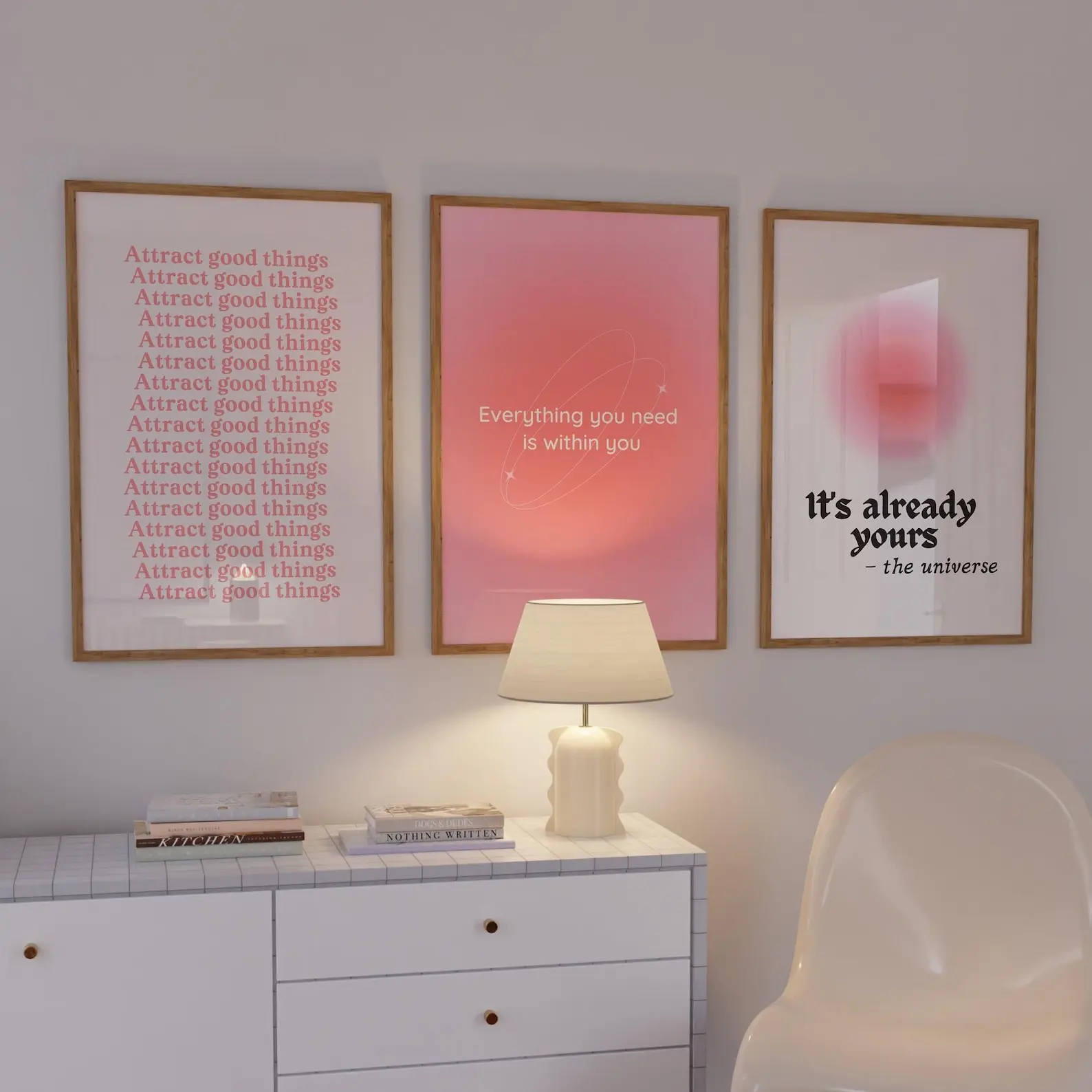 Positive Aura Posters Set of 3, Manifestation Art Print, Spiritual Poster, Trendy Wall Art