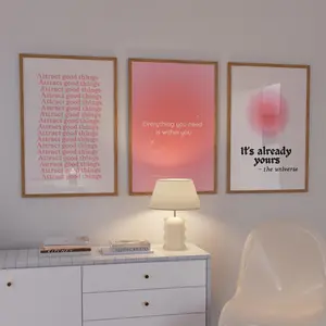 Positive Aura Posters Set of 3, Manifestation Art Print, Spiritual Poster, Trendy Wall Art