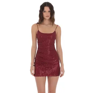 Sequin Bodycon Dress in Burgundy