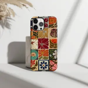 Retro Floral Grid IP Phone Case for IP Phone 17/16/15/14/13/12/11/X | Colorful Vintage Flower Pattern | Slim Protective Cover