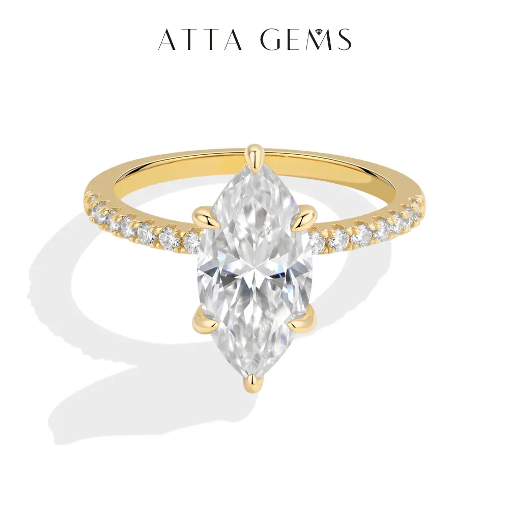 ATTAGEMS 3CT Marquise Shape Lab-Created Moissanite Engagement Ring, 925 Sterling Silver Gorgeous Jewelry, Anniversary Gift for Women R436, Female, Vvs1, Adults, Daily, Elegant Marquise Shape, Ensures Brilliance And Clarity, Bridal Ring, Elegant Engagement