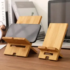 3pcs Bamboo Phone Stand - Natural Wooden Desktop Organizer, Smartphone Charging Dock, Phone Holder Stand