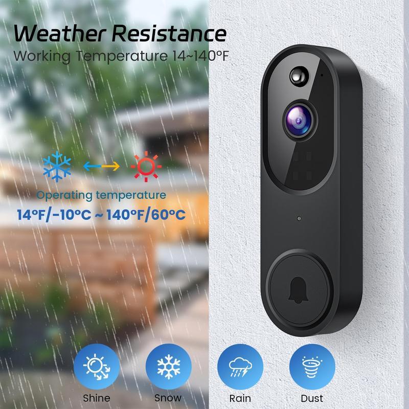 Wireless Video Doorbell Camera with AI Human Detection, 2-Way Audio, Live View, Night Vision, Cloud Storage, Battery Powered, 2.4G WiFi Home Security Camera for Indoor & Outdoor Surveillance