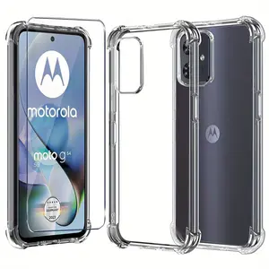 Case for Motorola Moto G54, with 2 Pieces Tempered Glass Screen Protector, Clear Phone Case with Reinforced Corners Camera Protection Bumper Slim Fit Shockproof Flexible TPU Case, Transparent