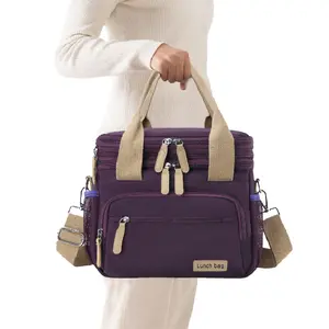 Double Layers Tote Cooler Lunch Bags Handbag Waterproof Large Capacity Travel Picnic Lunch Box with Shoulder Strap