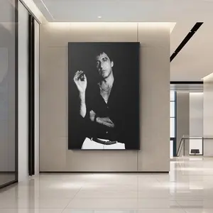 Tony Montana Black and White Mafia Movie Wall Art Poster Print Iconic Gangster Smoking Cigar Decor for Home Office