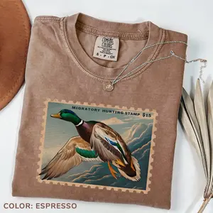 Comfort Colors Vintage Waterfowl Stamp Art T-Shirt, Retro Duck Illustration Crewneck, Nature Lover Birdwatching Pullover, Cozy Wildlife Design Sweater for Outdoor Fans