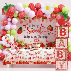 16ft strawberry baby shower decorations balloons boxes kit berry sweet baby shower balloon arch baby boxes backdrop banner tablecloth cupcake topper mom to be sash kit party decorations