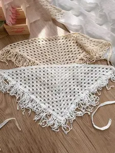 2pcs Women's Knitted Hairband Triangle Scarf with Fringe, Vintage Boho Headscarf, Fashion Accessory for Vacation, Holidays, Outdoor Activities, Scarf Head Wrap