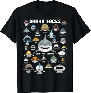 100% Cotton Shark Faces Shirt Types of Shark Funny Marine Biology Shark T-Shirt