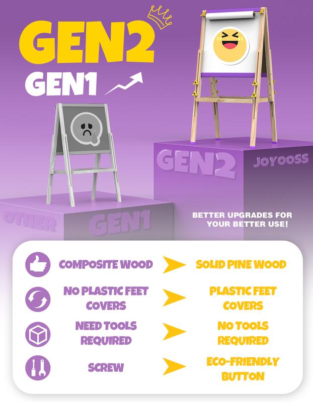 JOYOOSS Easel for Kids Art Easel Kids Easels for Toddlers Easel,Dual-Sided Adjustable Wooden Magnetic Board for Kids 106-PURPLE