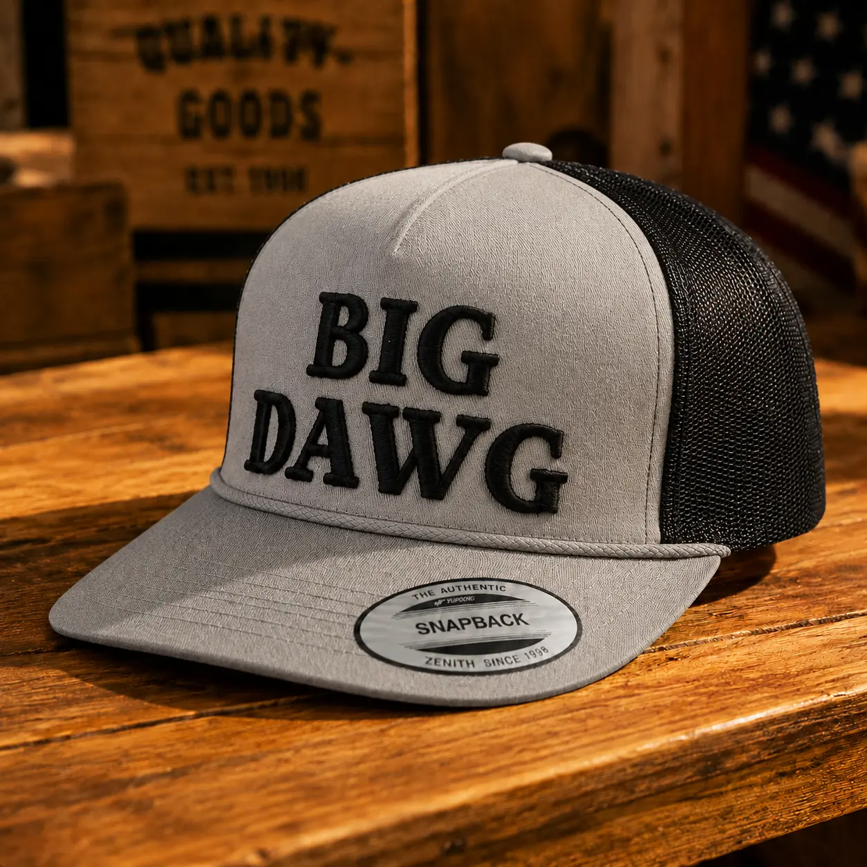 Big Energy Dawg Trucker Hat – Retro Embroidered Flat Bill Snapback Cap
