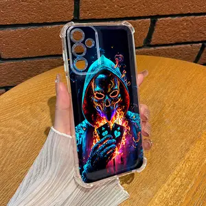 Skull Flame Pattern For Men Aesthetic TPU Casing For SAMSUNG GALAXY A14 A15 A16 A25 A26 A34 A35 A36 A53 A54 A55 A56 4G 5G Four Corners Transparent Soft Silicone TPU Gift Shockproof Full Protection Anti-Drop Phone Cases Shell Cover L1025