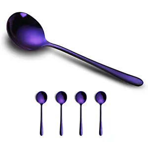 4-  Soup Spoons Stainless Steel Bouillion Spoons, 6.88 Inch Round , Heavy-Weight Stainless Steel Korean Spoon Set of 4, Rice Spoon Silverware Set