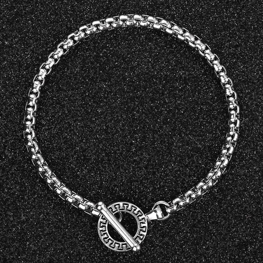 Hermah 4mm Stainless Steel Chain Bracelet Mens Womens Box Link Bracelet Lobster Clasp