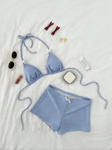 Women's Sweet Plaid Texture Triangle Cup Briefs Bikini Set, Comfortable and Stylish Swimsuit Bottoms, Ruched Swim Panty, Perfect for Beach and Pool, Triangle Bikini Top, Bathing Suit Outfits