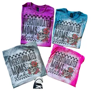 Mama Overstimulated Moms Club - Skellie and Roses - Bleached Shirt - Gildan
