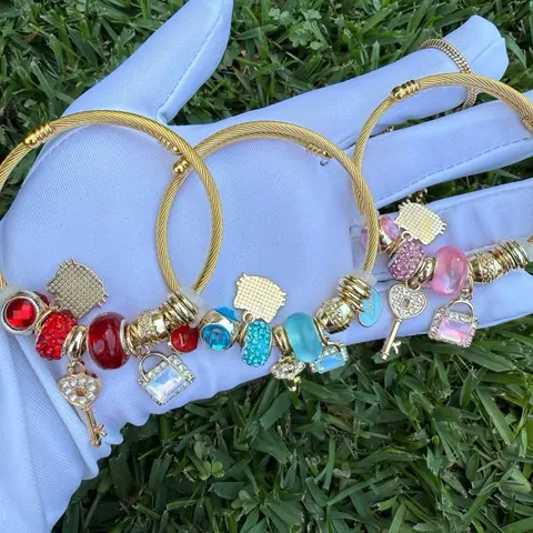 Charm Bracelet with Removable Charms for Her - Includes Heart, star, and key lock Charms