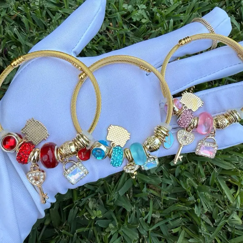 Charm Bracelet with Removable Charms for Her - Includes Heart, star, and key lock Charms