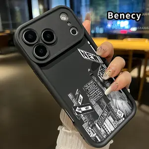 New York Spirit Pattern TPU Phone Case for iPhone 17 Pro Max 16 15 14 Plus 13 12 Mini 11 XR X XS Air E Shockproof Drop Protection Rugged Durable Silicone Cover Cellphone Protective Casing