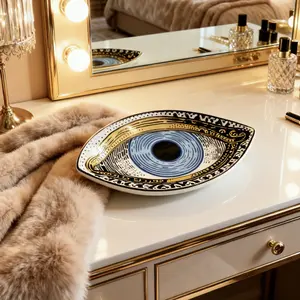 Evil Eye Ceramic Jewelry Tray – Decorative Ring Dish Organizer for Vanity, Trinket Dish for Rings, Earrings & Small Accessories, Aesthetic Evil Eye Home Decor