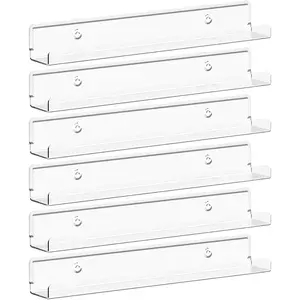 1.5" x 12" Floating Shelves for Vinyl Record 6 Pack  Clear Wall Shelves for Nail Polish/Book/Picture/Makeup, Acrylic Display Shelf Organizer for Bedroom, Living Room, Bathroom, Room Decor