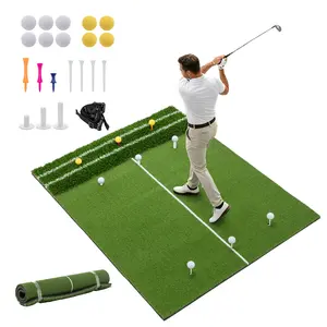 5'x4' Golf Hitting Mat with Guide Line - Heavy-Duty Swing Turf with 9 Tee Positions for Backyard, Garage Training, Indoor Outdoor Golf Practice, Includes Balls, Tees & Strap