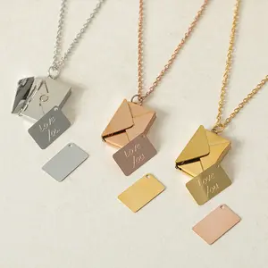 Charm Ornament Artistic Envelope Open Commemorative Design English Letter Card Stainless Steel Titanium Steel Necklace Hypoallergenic Gold Plated