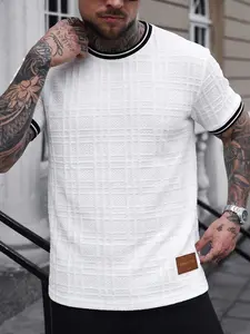 Men's Plus Size Summer Casual Contrast Round Neck Short Sleeve T-Shirt, Perfect for Daily Outing, Shopping, Dating, Leisure Vacation