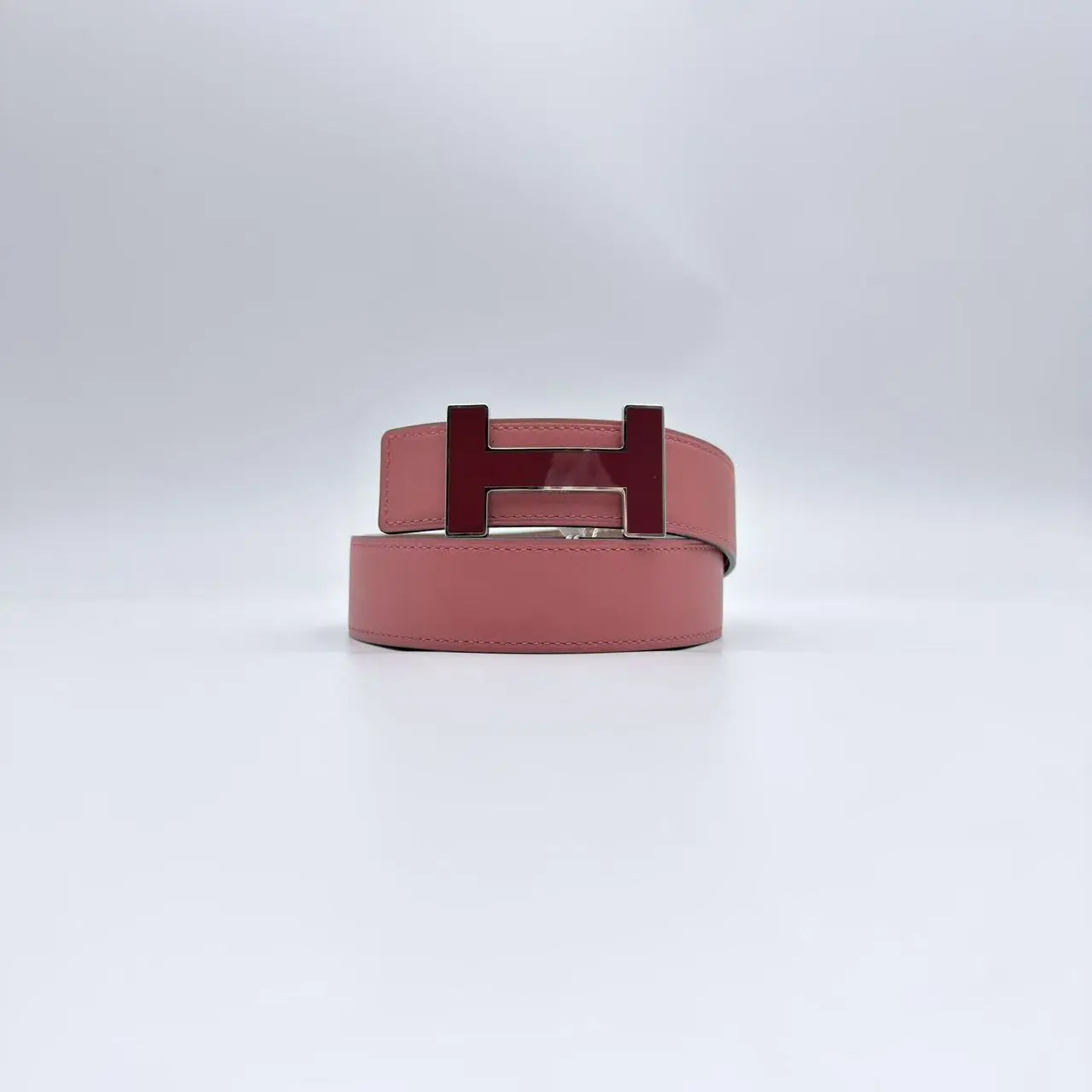 Pre-owned HERMES Red Buckle & Double sided Pink and Brown Leather Belt 32mm Q609