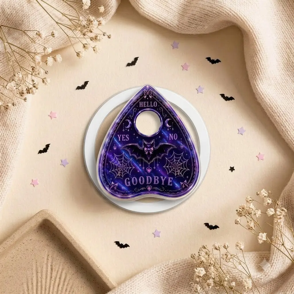 Witchy Ouija Planchette Magnetic Phone Grip | Gothic Coquette Bat & Spiderweb Phone Holder, MagSafe Compatible Kindle Grip