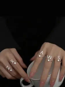 Zircon Letter Ring A–Z, adjustable open ring for women, sparkling cubic zirconia inlay. Personalized initial open band ring, stylish daily jewelry. Ideal gift for weddings, birthdays, anniversaries, Mother's Day and graduation. Alphabet Letter Ring
