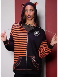 Skelanimals Diego Bat Black & Orange Stripe Girls WIINGED Oversized Hoodie