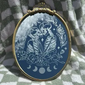 The Lovers – Hand Etched Skeleton Mirror | Tattooed Gothic Romance Wall Art