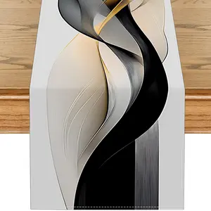 1pcs Modern Style Polyester Table Runner, Cool Tone Line Design for Home Decor, Suitable for Dining Table & TV Cabinet