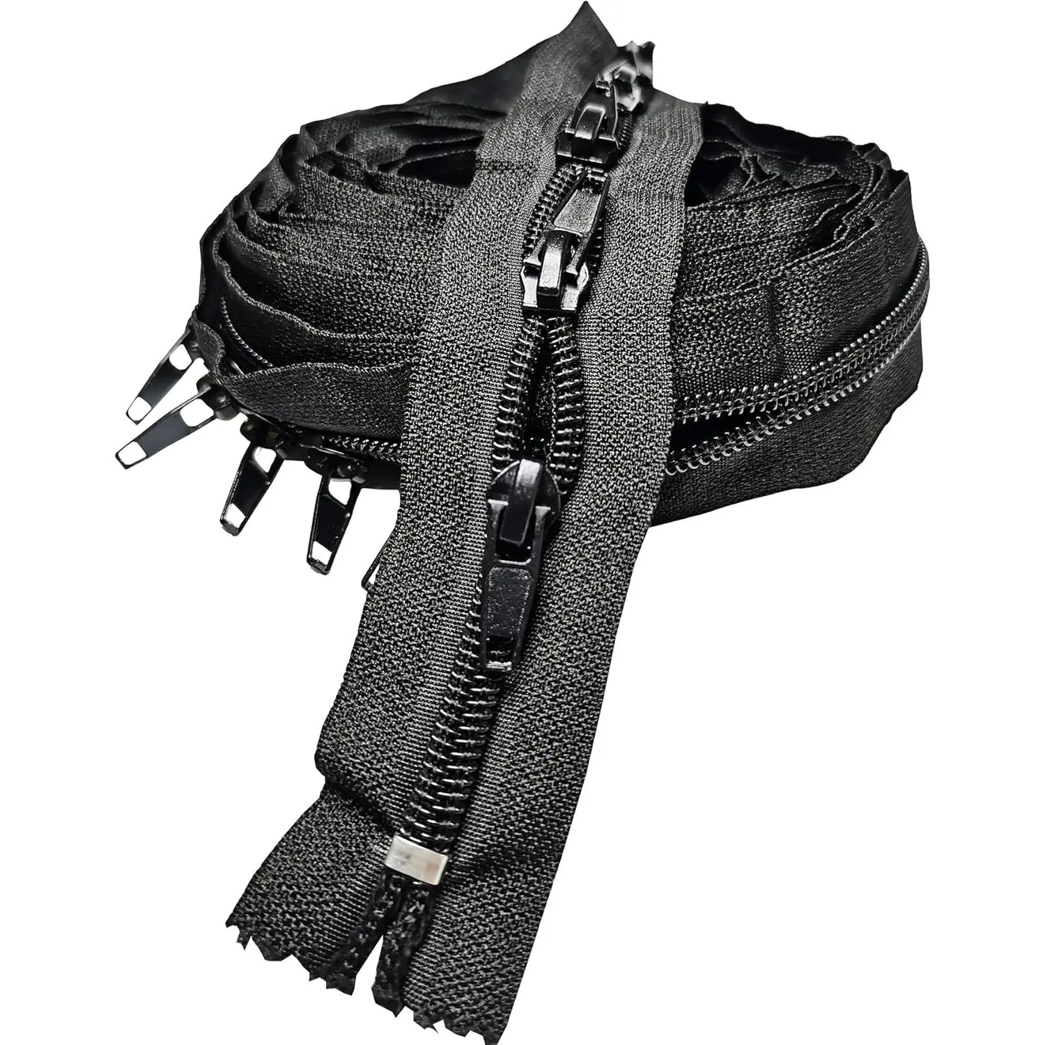 #5 Nylon Coil Zippers by The Yard - Bulk 5 Yards Long Zipper -Continuous Zip Chain Roll for Sewing & Upholstery with 15 Sliders and Pulls in Black