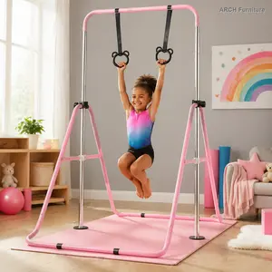 ARCH Pink Multi-Functional Adjustable-Height Children's Horizontal Gymnastic Bar with Animal Rings, Gymnastics Equipment,summervibes