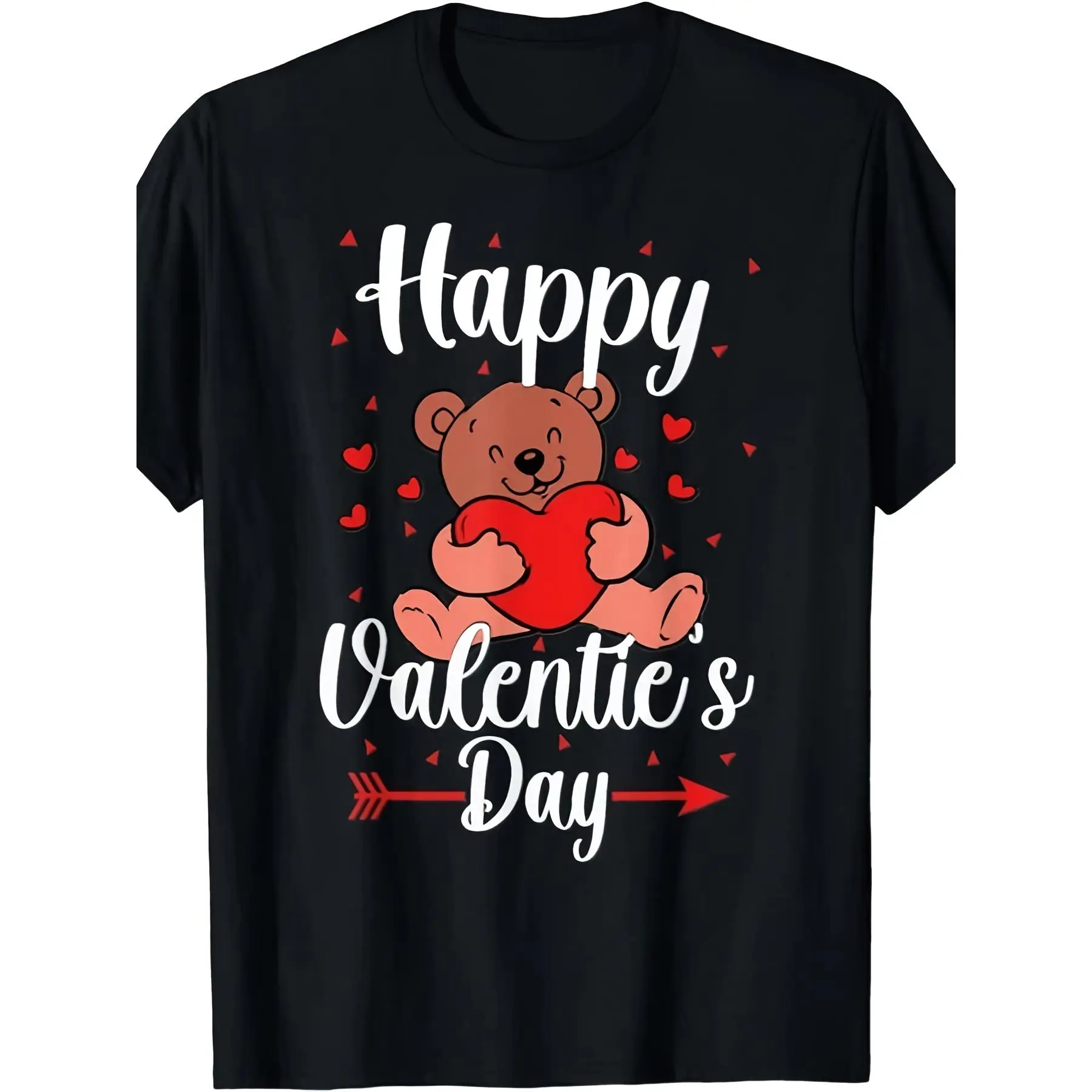 Men'S & Women'S Happy Valentine'S Day T-Shirt - Cute Bear & Heart Design with "Happy Valentine'S Day" Text - Soft Breathable Crew Neck Tee - Perfect Gift for Birthdays, Plus Size