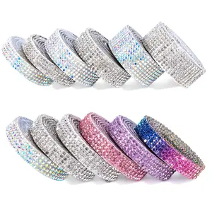 6 Rolls Bling Rhinestone Sticker Strips – Self-Adhesive DIY Bedazzling Tape, Multicolor & Solid Sparkle for Crafts, Tumblers, Phone Cases & Home Decor