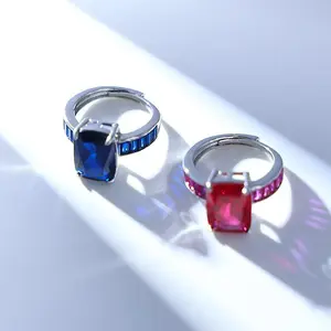 Vintage-style synthetic ruby blue crystal ring with rectangular diamond setting for women—ideal as a gift for weddings, engagements, Mother’s Day, and birthdays.