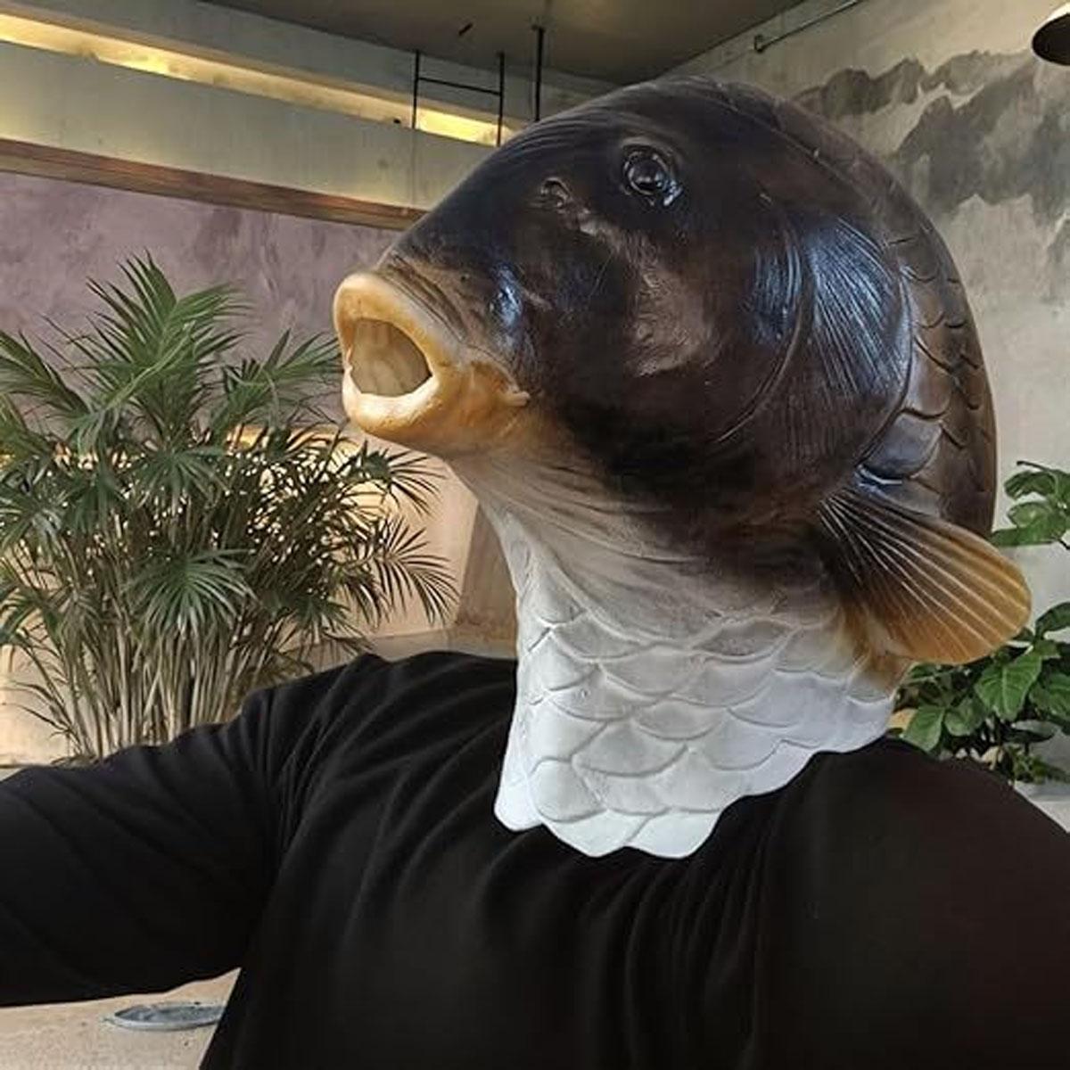 halloween accessory whimsical design mask,Realistic Animal Fish Mask - Halloween costume and fun full head latex mask cosplay helmet fish face costume party props