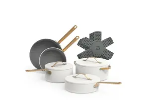 12-piece Ceramic Non-Stick Cookware Set, White Icing by Drew Barrymore Sturdy Stylish