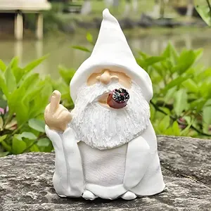 Middle Finger Decor Statue - 5.9" Funny Smoking Wizard Gnome for Garden Lawn Yard Home Patio Outdoor Lawn Statue Halloween Garden Decor Gifts for Dad Easter Prank Gift White Statue - Decoration