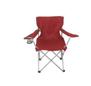 Basic Quad Folding Camp Chair with Cup Holder, Red, Adult
