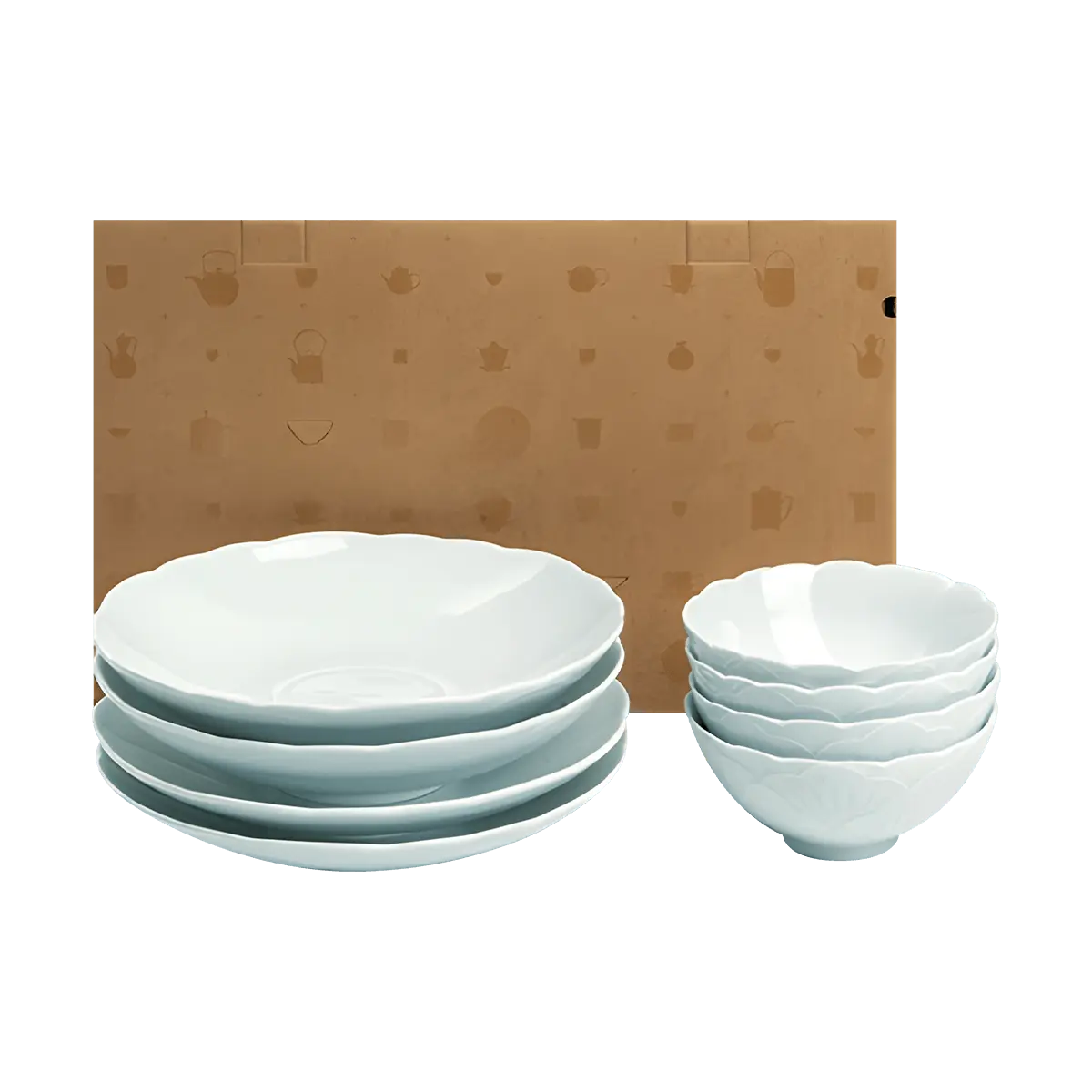 LANYINDONGFANG Jingdezhen Ceramic Dinnerware Set, 8-Piece Gift Set with 4.5" Rice Bowls, 8" Shallow Plates, 8" Deep Plates - Exquisite Chinese Porcelain Tableware