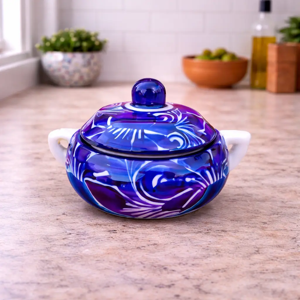 Handmade Ceramic Sugar Bowl with Lid, Mexican Pottery, Ceramic Sugar Bowl, Authentic Handmade, Gift Idea