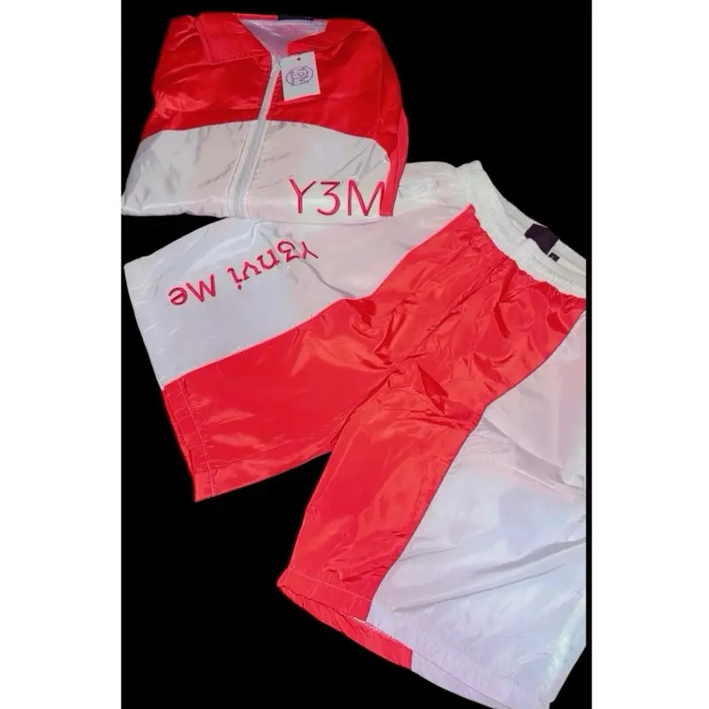 Y3M Red Windbreaker Set - Water-Resistant Lightweight Breathable Zipper Jacket & Jogger shorts for Comfort and Style